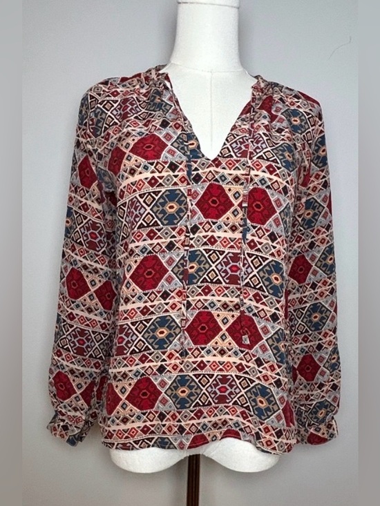 Tucker Tops - Tucker 100% silk Geometric print blouse XS boho long sleeve USA made